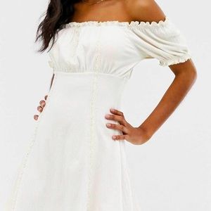 ASOS DESIGN textured bardot mini sundress with lace inserts